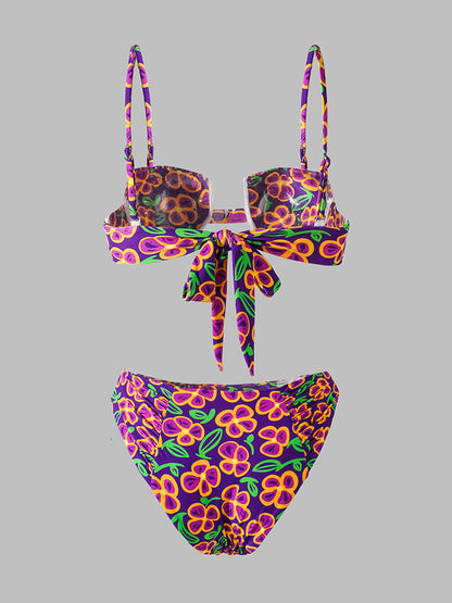 Free Shipping For Dark Purple High-Waisted Bikini Set