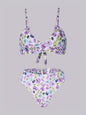 Free Shipping For Purple &Green Floral Double layer High-Waisted Bikini Set