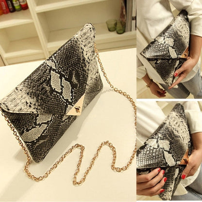 Women Vintage Vogue Snake Skin Envelope Bag Day Clutches Purse Evening Bag