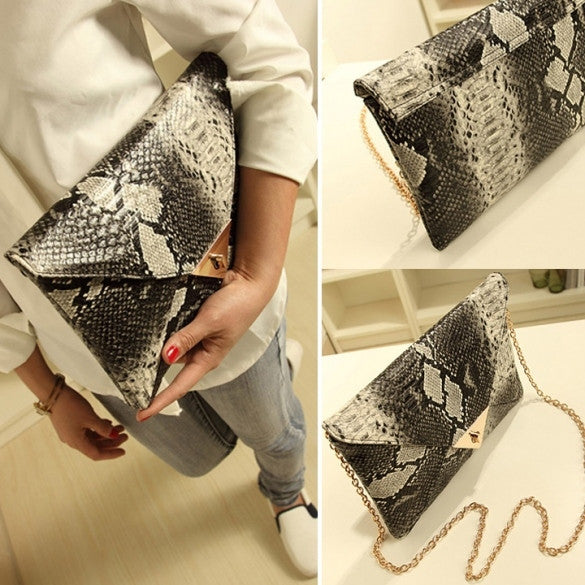 Women Vintage Vogue Snake Skin Envelope Bag Day Clutches Purse Evening Bag-Homeunderwear