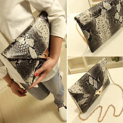 Women Vintage Vogue Snake Skin Envelope Bag Day Clutches Purse Evening Bag