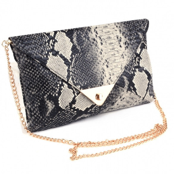 Women Vintage Vogue Snake Skin Envelope Bag Day Clutches Purse Evening Bag