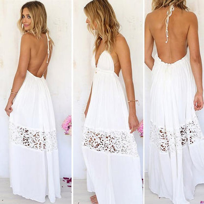 Clearance V-neck Backless Crochet Maxi Beach Dress