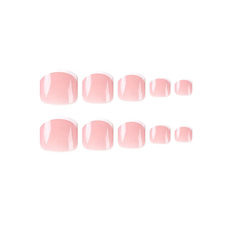 Summer French Toe Nails Set Press On Short Square Acrylic Nail Kits Wearable False Nails Nude Color Fashion Fake Feet Nail Tips