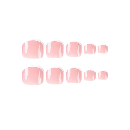 Summer French Toe Nails Set Press On Short Square Acrylic Nail Kits Wearable False Nails Nude Color Fashion Fake Feet Nail Tips