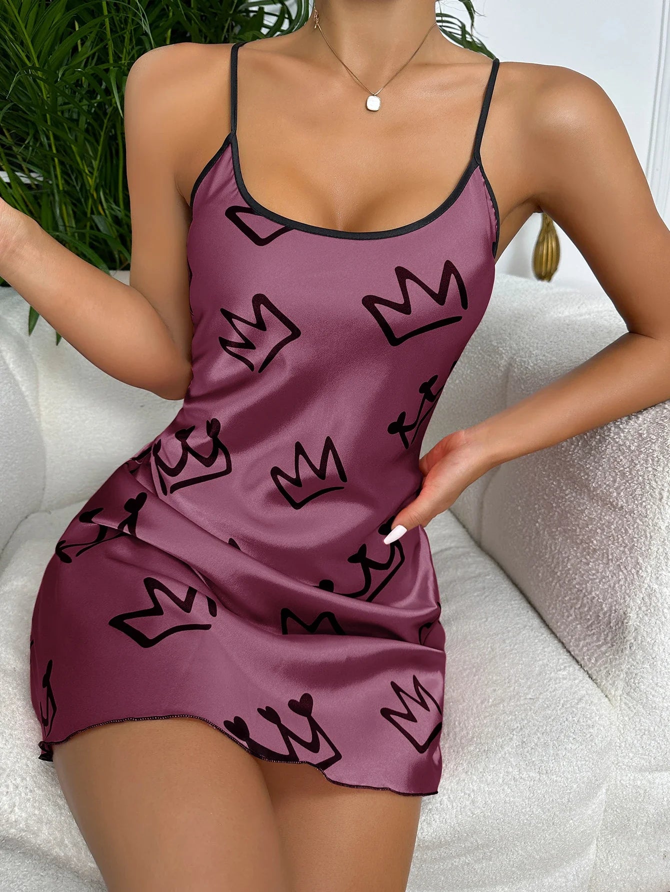 Free Shipping For Heart Print Nightdress - Elegant Scoop Neck with Criss Cross Back (S-XL)