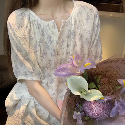 Free shipping for Floral Sleepwear Women Pajamas Shorts Sets Korean Style Pijama Loungewear Summer Two Piece Set Night Wear Button Home Suit 2024