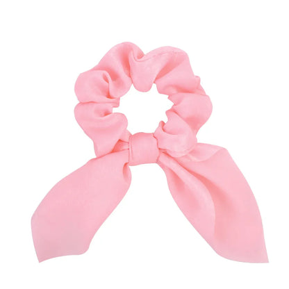 Free shipping for New Chiffon Bowknot Elastic Hair Bands For Women Girls Solid Color Scrunchies Headband Hair Ties Ponytail Holder Hair Accessorie