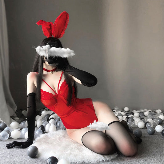 Free Shipping For Sexy Lingerie Playboy Bunny Costume Red/Black