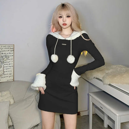 Free Shipping For 'Sable' Plush Paneled Hooded Dress