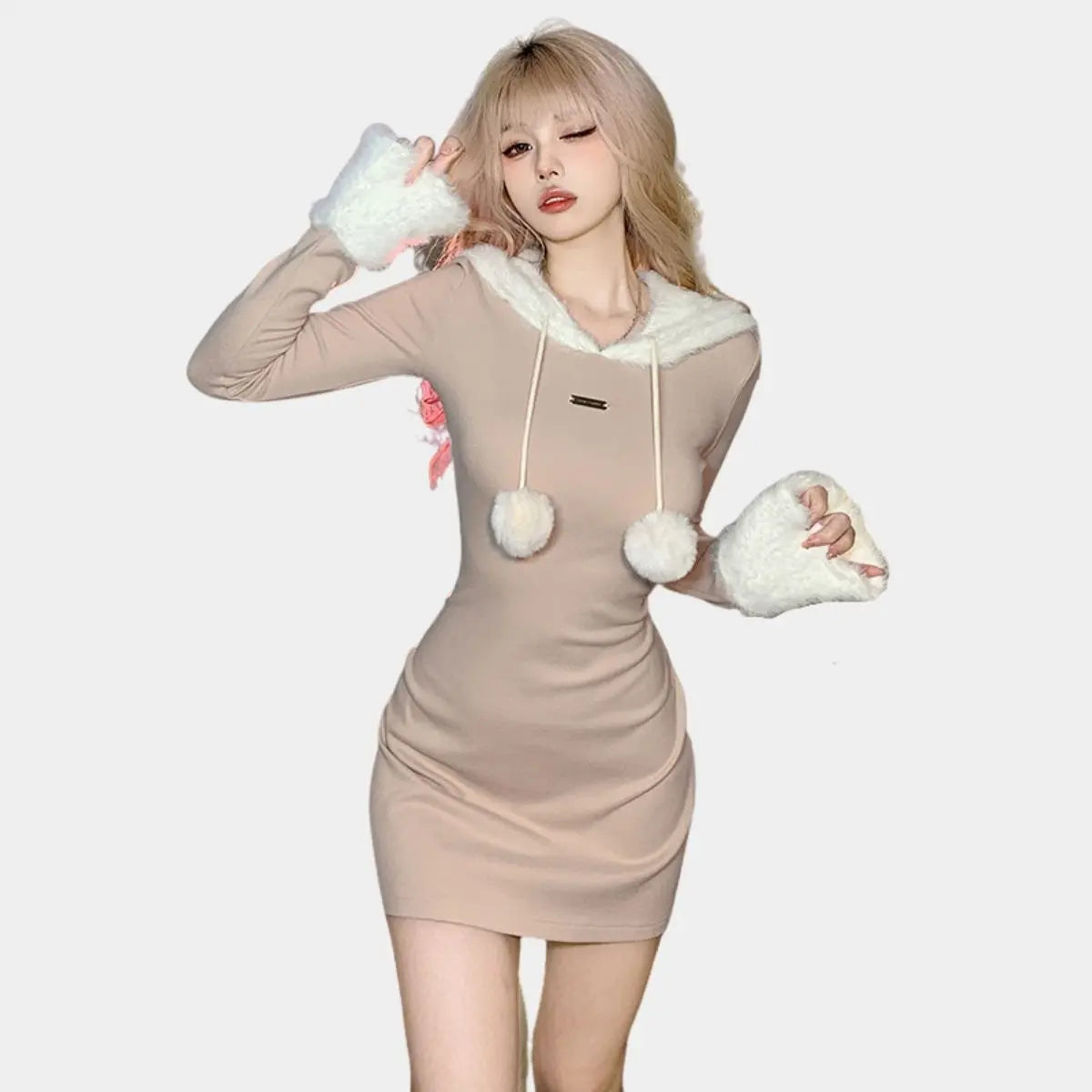 Free Shipping For 'Sable' Plush Paneled Hooded Dress