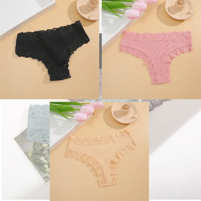 Free Shipping For Lace Brazilian Trio - 3Pcs Low Waist Cotton Panties Set (S-XL)