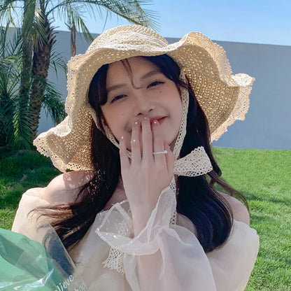 Free shipping for Women Sun Hat Wide Large Brim Beach Hats Womens Summer Straw Hat Foldable Sun Hat Chapeau Femme Beach UV Protection Cap