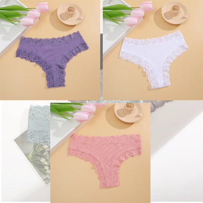 Free Shipping For Lace Brazilian Trio - 3Pcs Low Waist Cotton Panties Set (S-XL)