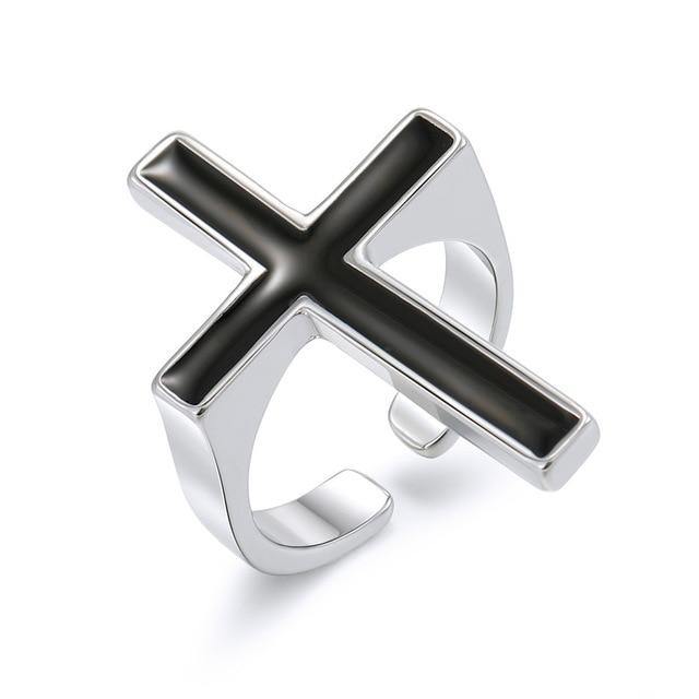 Free Shipping For'Sanity' Vintage Black Cross Open Ring