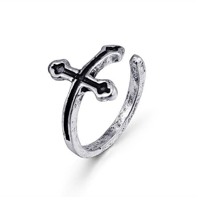 Free Shipping For'Sanity' Vintage Black Cross Open Ring