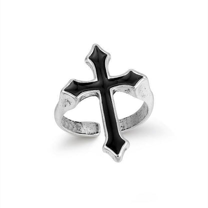 Free Shipping For'Sanity' Vintage Black Cross Open Ring