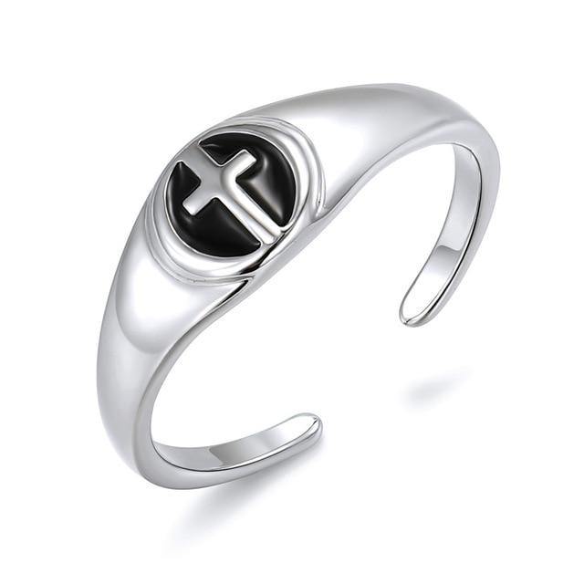 Free Shipping For'Sanity' Vintage Black Cross Open Ring