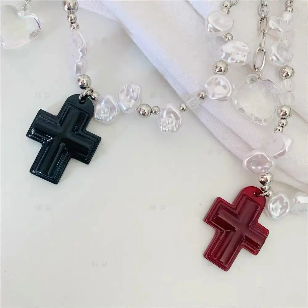 Free Shipping For 'Savior' Cross and Heart Pearl Beads Necklace