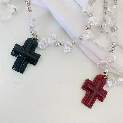 Free Shipping For 'Savior' Cross and Heart Pearl Beads Necklace