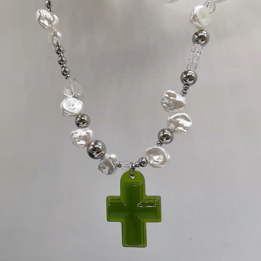 Free Shipping For 'Savior' Cross and Heart Pearl Beads Necklace