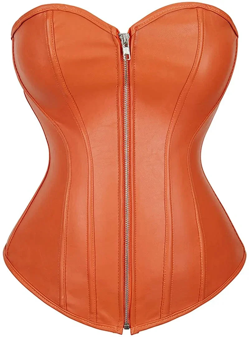 Free Shipping For Faux Leather Overbust Corsets - Zippered Waist Cinchers (XS-6XL)