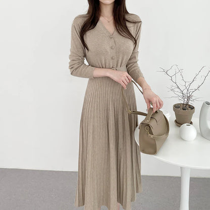 Free shipping for Hot Stretchy Women Knitted Sweater Pullover Dress Office Lady Autumn Winter Button Dresses