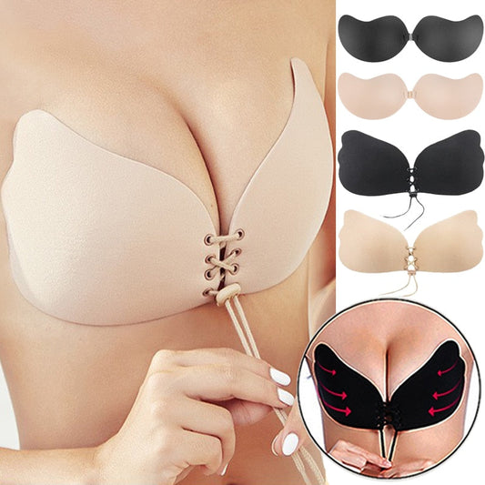 Women Self Adhesive Strapless Bandage Backless Solid Bra Stick Gel Silicone Push Up Underwear Invisible Bra Bust Braces Support