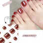 Summer French Toe Nails Set Press On Short Square Acrylic Nail Kits Wearable False Nails Nude Color Fashion Fake Feet Nail Tips