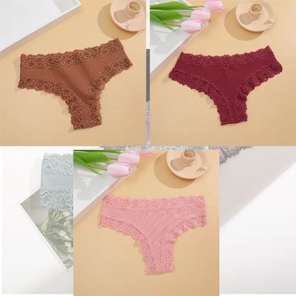 Free Shipping For Lace Brazilian Trio - 3Pcs Low Waist Cotton Panties Set (S-XL)