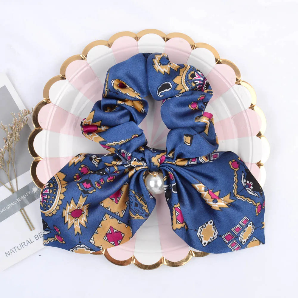 Free shipping for New Chiffon Bowknot Elastic Hair Bands For Women Girls Solid Color Scrunchies Headband Hair Ties Ponytail Holder Hair Accessorie