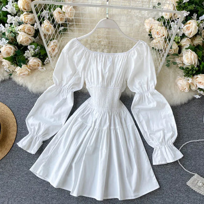 Free shipping for Autumn Dress Elegant Gothic Women White Black Bandage Mini Dress Sexy Off Shoulder Long Sleeve Korean Party Vestidos