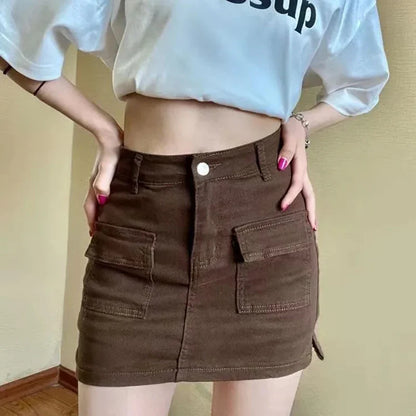 Free shipping for Korean High Wiast Denim Mini Skirt Women Sexy Hot Girl Tight Bag Hip Skirts Female Slim Anti-Glare Short Skirts Female