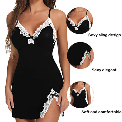 Free Shipping For Luxe Lace Silk Nightgown - Sleek & Sensual Sleepwear (M-XXL)