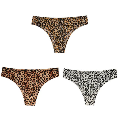 Free Shipping For Fashion Leopard Bikini Briefs - Seamless Underwear Satin Lingerie 3PCs ( S-L)