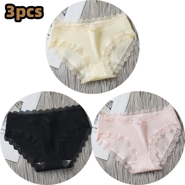 Free Shipping For Lace Bow Lingerie - Low Waist Solid Color Cotton Panties (M-XL)