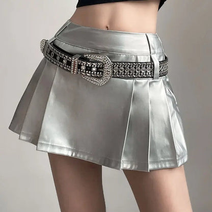 Free Shipping For 'Scale' Future Silver Metallic Pleated Skirt