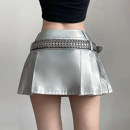 Free Shipping For 'Scale' Future Silver Metallic Pleated Skirt