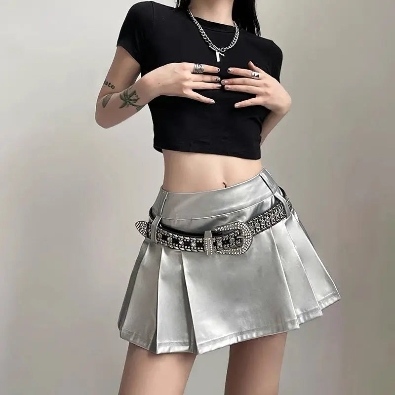 Free Shipping For 'Scale' Future Silver Metallic Pleated Skirt