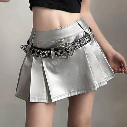 Free Shipping For 'Scale' Future Silver Metallic Pleated Skirt