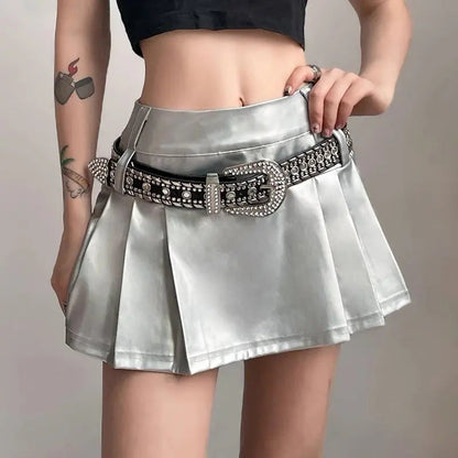 Free Shipping For 'Scale' Future Silver Metallic Pleated Skirt