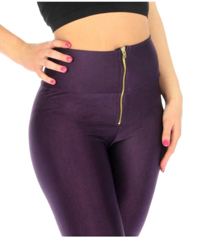 Free Shipping For  Women's Purple Royal High-waist Zipper Front Shiny Stretch Leggings