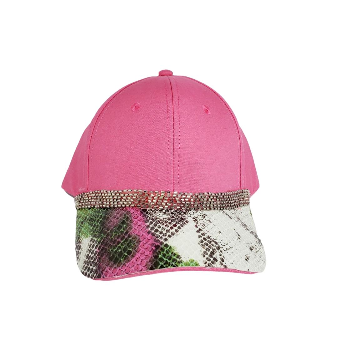 Free Shipping For  Women's Pink Beaded/Faux Snakeskin Embellished Baseball Hat