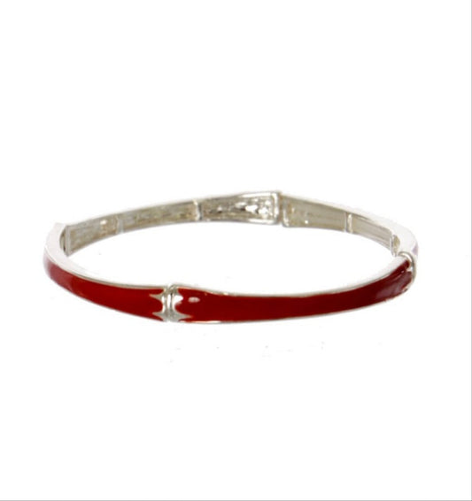 Free Shipping For  Women's Silver Tone Red Enamel Stackable Stretch Bracelet