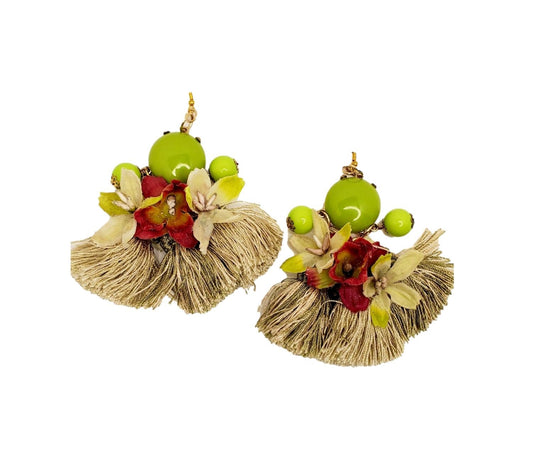 Free Shipping For  Handcrafted Floral and Tassel Oversized Earrings