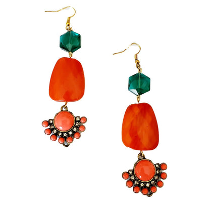 Free Shipping For  Handcrafted Orange & Green Drop Earrings