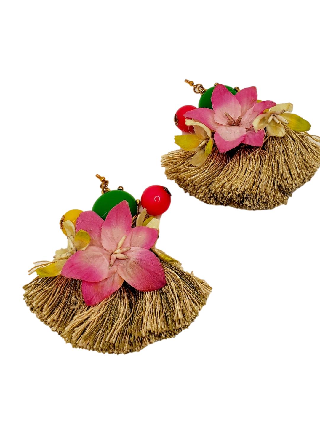 Free Shipping For  Handcrafted Oversize Floral and Tassel Earrings