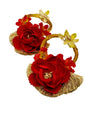 Free Shipping For  Red Rose and Bamboo Handcrafted Oversize Earrings