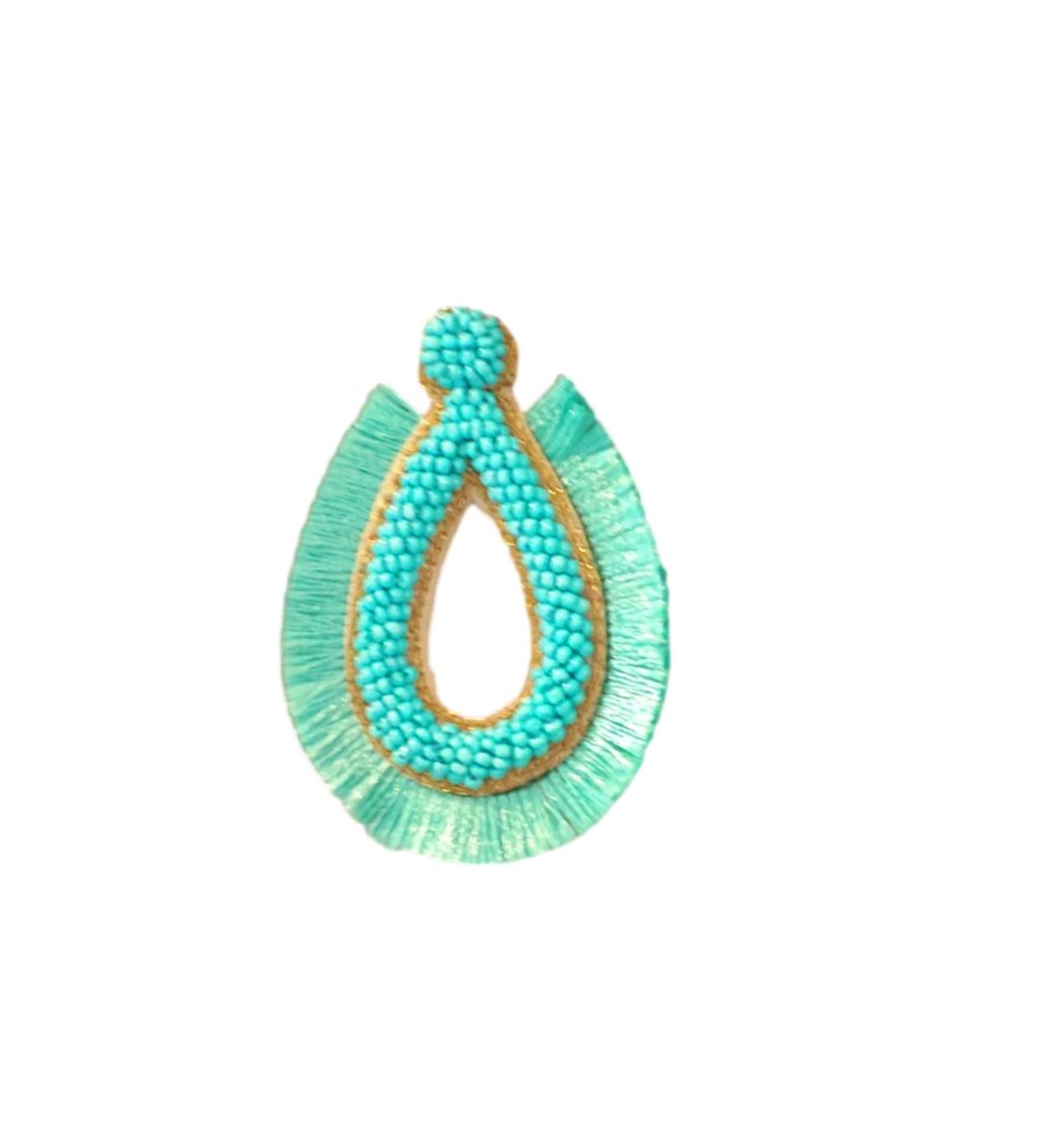 Free Shipping For  Women's Turquoise Seed Bead and Silk Fringe Earrings