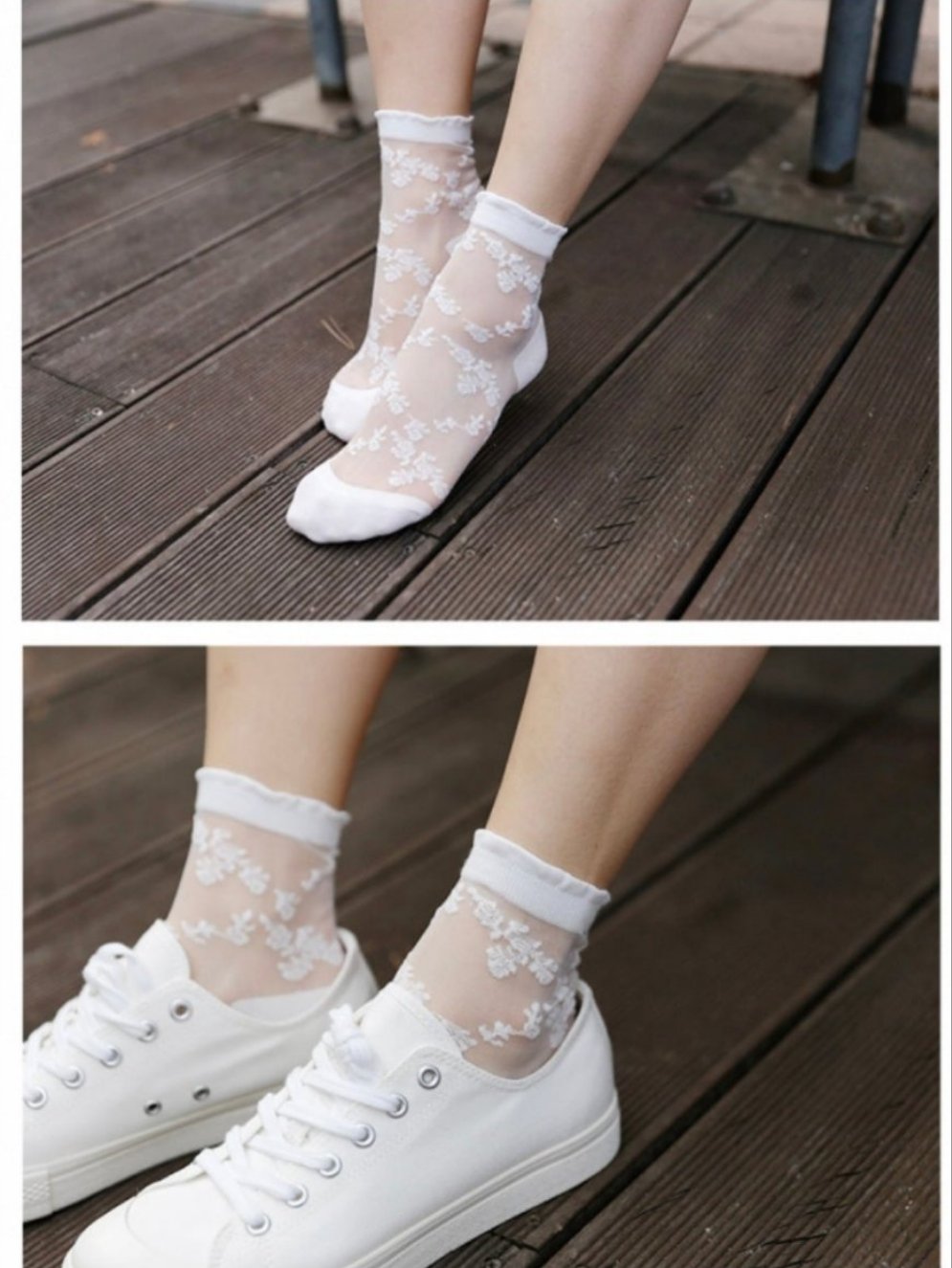 Free Shipping For Women's White Sheer Patterned Ankle Socks